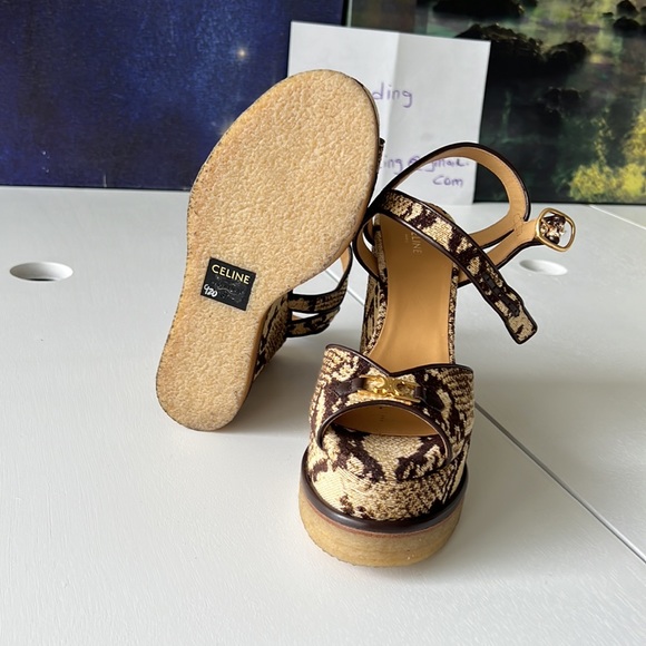 Celine made in Italy all over leopard print open toe size 7M(37) strappy wedges - Picture 13 of 17